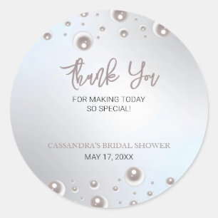 Sticker Rond Merci de Fête des mariées en argent à perle blanch