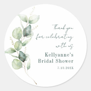 Sticker Rond Merci de Fête des mariées Eucalyptus aquarelle