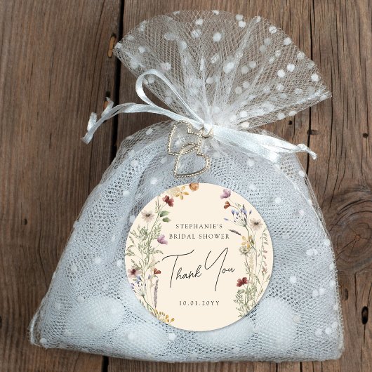 Sticker Rond Merci de Fête des mariées Fleur sauvage Boho