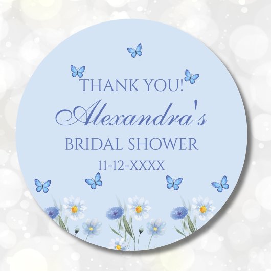 Sticker Rond Merci de Fête des mariées Fleur sauvage papillon