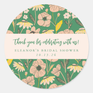 Sticker Rond Merci de Fête des mariées Floral Boho vert