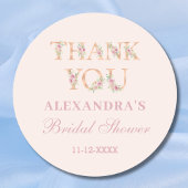 Sticker Rond Merci de Fête des mariées floral rose pâle