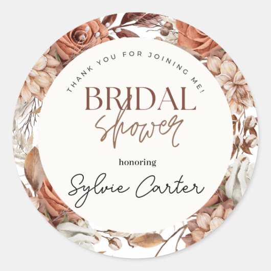 Sticker Rond Merci de Fête des mariées florale Boho (Devant)