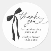 Sticker Rond Merci de Fête des mariées noir Bow, Favoriser les (Devant)