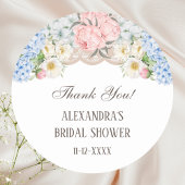 Sticker Rond Merci de Fête des mariées Peony Blue Hydrangea