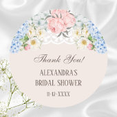 Sticker Rond Merci de Fête des mariées Peony Blue Hydrangea