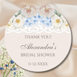 Sticker Rond Merci de Fête des mariées Peony Blue Hydrangea