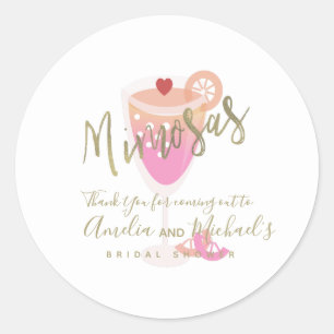 Sticker Rond Merci de Fête des mariées rose Mimosa