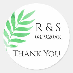 Sticker Rond Merci de feuille d'aquarelle verte moderne