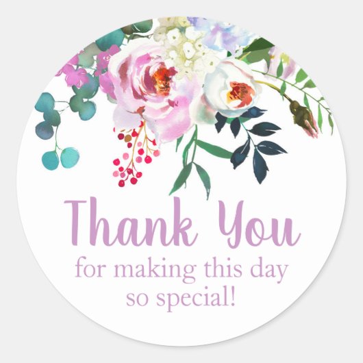 Sticker Rond Merci de fleurs d'aquarelle Mariage d'anniversaire (Devant)