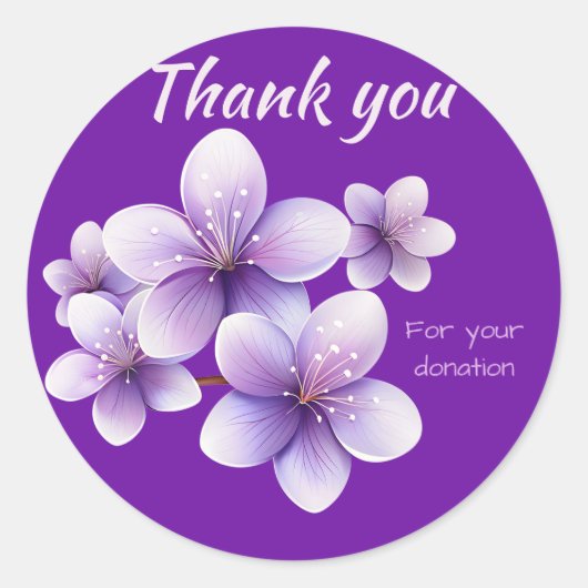 Sticker Rond Merci de fleurs de cerisier pourpre pour un don (Devant)