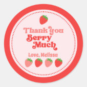 Sticker Rond Merci de fraise rose mignonne Berry beaucoup (Devant)