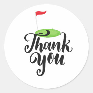 Sticker Rond Merci de golf avec texte et drapeau vert Golf