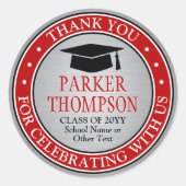 Sticker Rond Merci de graduation Elégant rouge gris noir blanc (Devant)