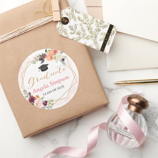 Sticker Rond Merci de graduation florale de cadre géométrique (Cadeaux)