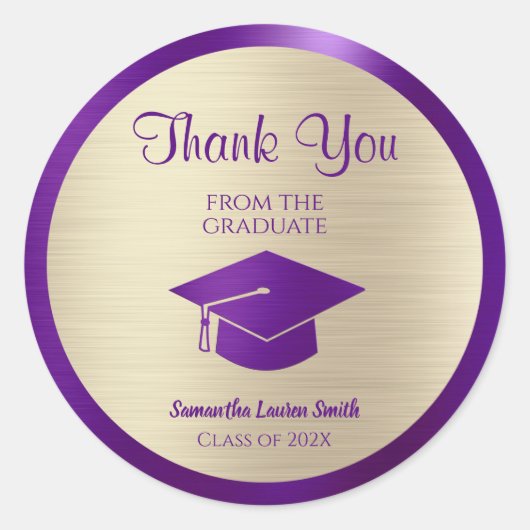 Sticker Rond Merci de graduation Gold Purple Classe de 2022 (Devant)