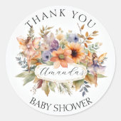 Sticker Rond Merci de jardin fée enchantée bébé fille douche (Devant)