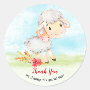 Sticker Rond Merci de la ferme de moutons d'aquarelle