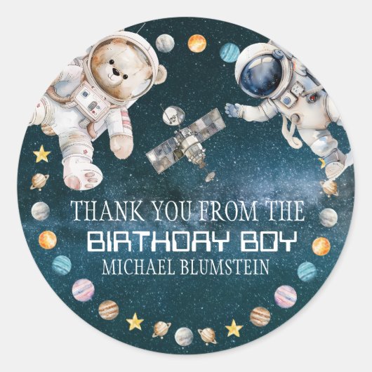 Sticker Rond Merci de la fête d'anniversaire de l'espace extra- (Devant)