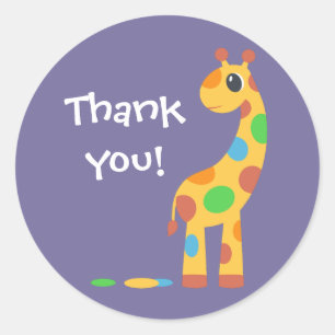 Sticker Rond Merci de la Giraffe de dessin coloré