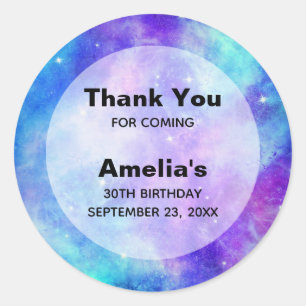 Sticker Rond Merci de la partie spatiale violet et bleu Galaxy