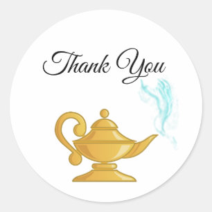 Sticker Rond Merci de lampe magique en or