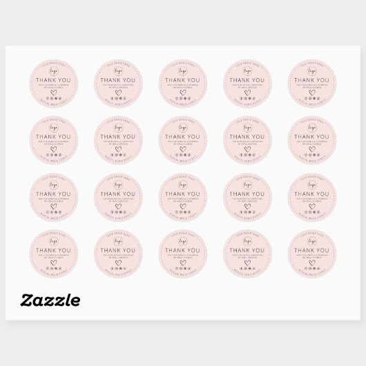 Sticker Rond Merci de logo Blush Pink pour votre commande (Feuille)