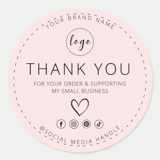 Sticker Rond Merci de logo Blush Pink pour votre commande (Devant)