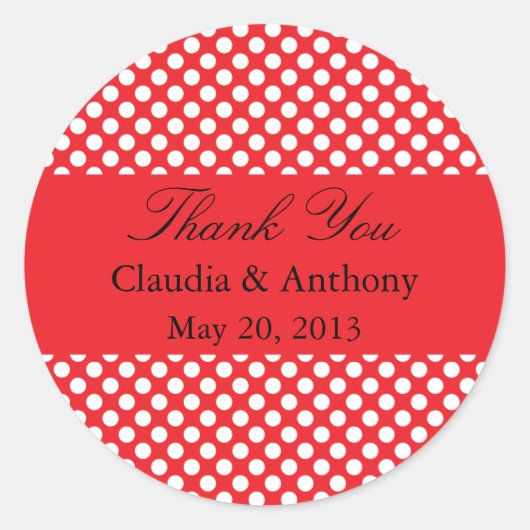Sticker Rond Merci de Mariage à points blanc et rouge Polka (Devant)