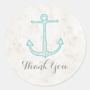 Sticker Rond Merci de Mariage Ancre turquoise rustique