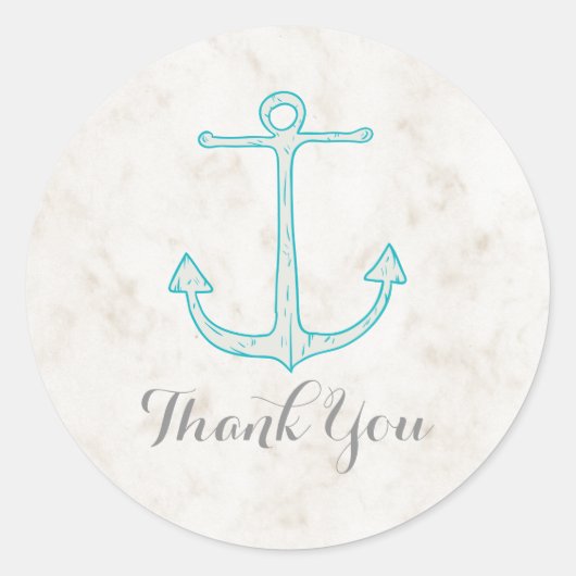 Sticker Rond Merci de Mariage Ancre turquoise rustique (Devant)