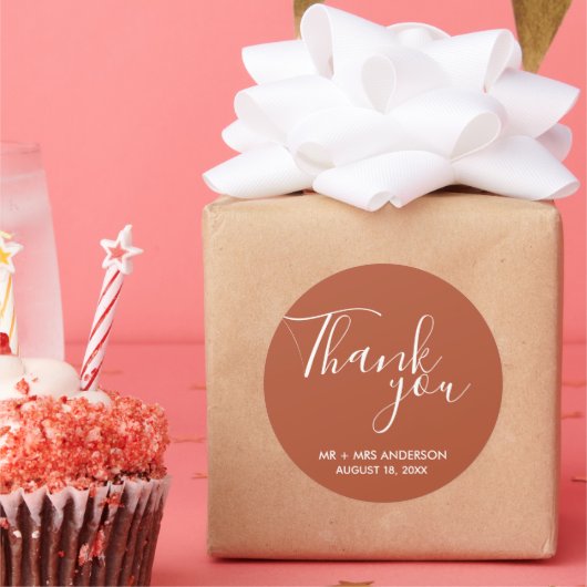 Sticker Rond Merci de Mariage Boho en terre rouille (Fête)