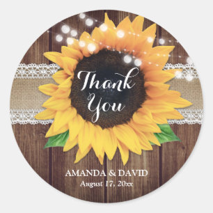 Sticker Rond Merci de Mariage campagnard rustique tournesol