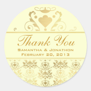 Sticker Rond Merci de Mariage damassé ivoire et or