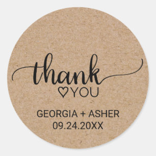 Sticker Rond Merci de Mariage de calligraphie simple Faux Kraft