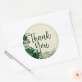 Sticker Rond Merci de Mariage de couronne de feuille tropicale (Enveloppe)