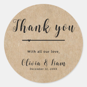 Sticker Rond Merci de Mariage de papier rustique