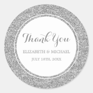 Sticker Rond Merci de Mariage de Parties scintillant en argent 