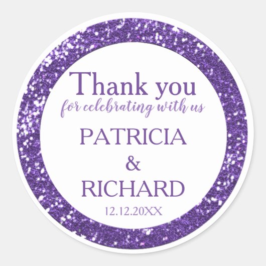 Sticker Rond Merci de Mariage de Parties scintillant violet (Devant)