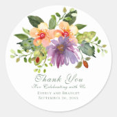 Sticker Rond Merci de Mariage de Pêche vert violet gras (Devant)