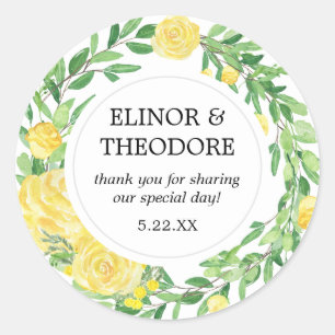 Sticker Rond Merci de Mariage de rose jaune