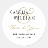 Sticker Rond Merci de Mariage d'or noir (Devant)