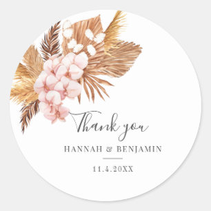 Sticker Rond Merci de Mariage en laiton de Pampas Botanique