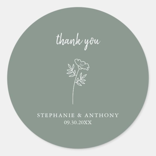 Sticker Rond Merci de Mariage Fleur sauvage Sage Green (Devant)