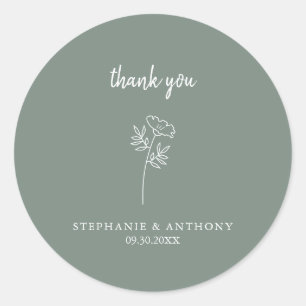 Sticker Rond Merci de Mariage Fleur sauvage Sage Green