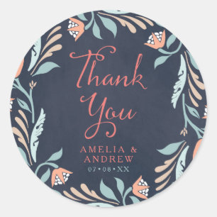 Sticker Rond Merci de Mariage floral Bluish Chalkboard