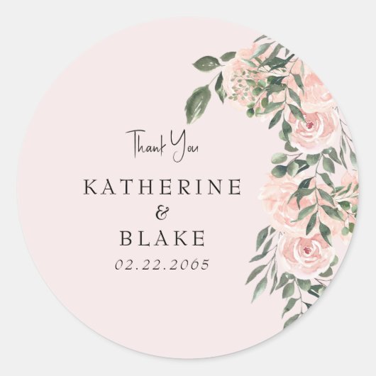 Sticker Rond Merci de Mariage floral clair (Devant)