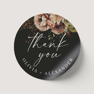 Sticker Rond Merci de mariage floral d'automne Bohème noir d'