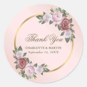 Sticker Rond Merci de Mariage Floral rose pâle