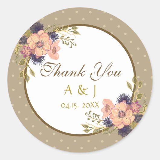 Sticker Rond Merci de Mariage floral rustique préféré (Devant)